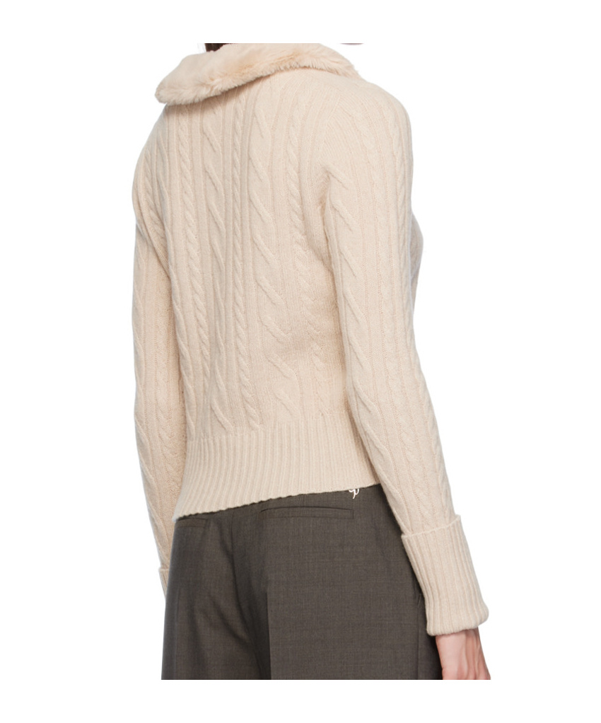 Blumarine Faux-fur Collar Cardigan In Nude
