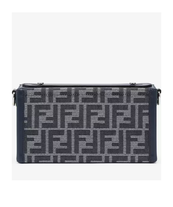 FENDI BLUE FF JACQUARD AND BLUE LEATHER BAG