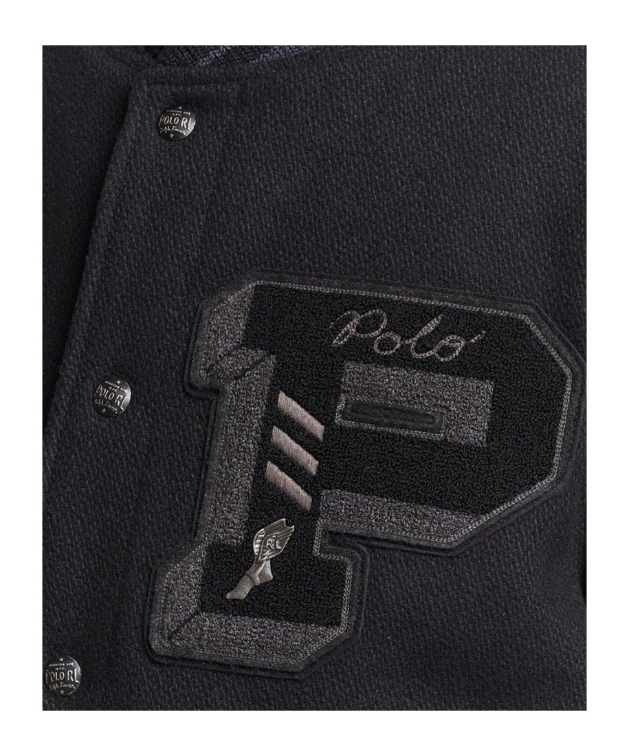 Polo Ralph Lauren Ribbed Collar Bomber Jacket With Leather Sleeves In Black