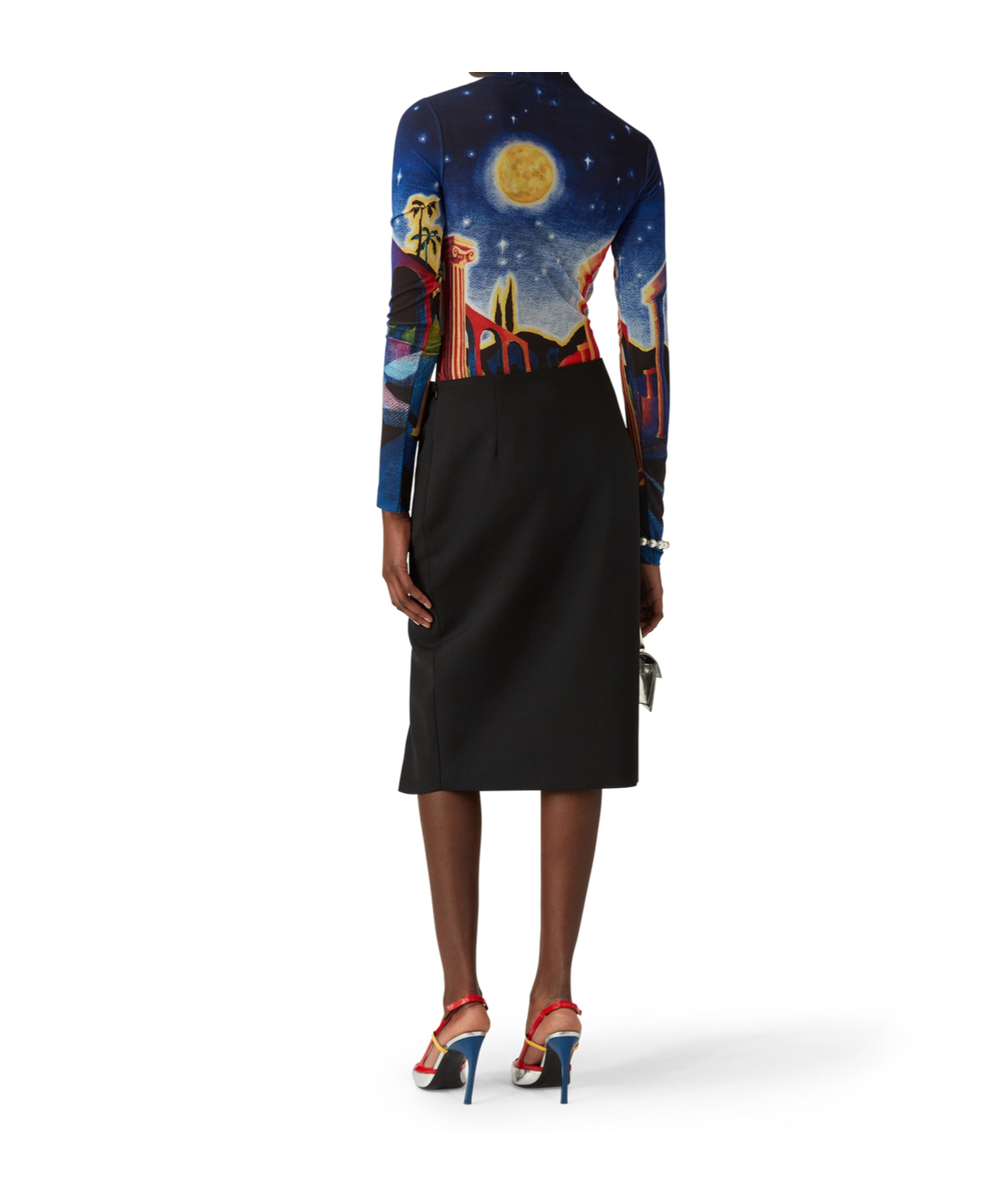 Casablanca Sheer Mesh Top Graphic Print In Blue