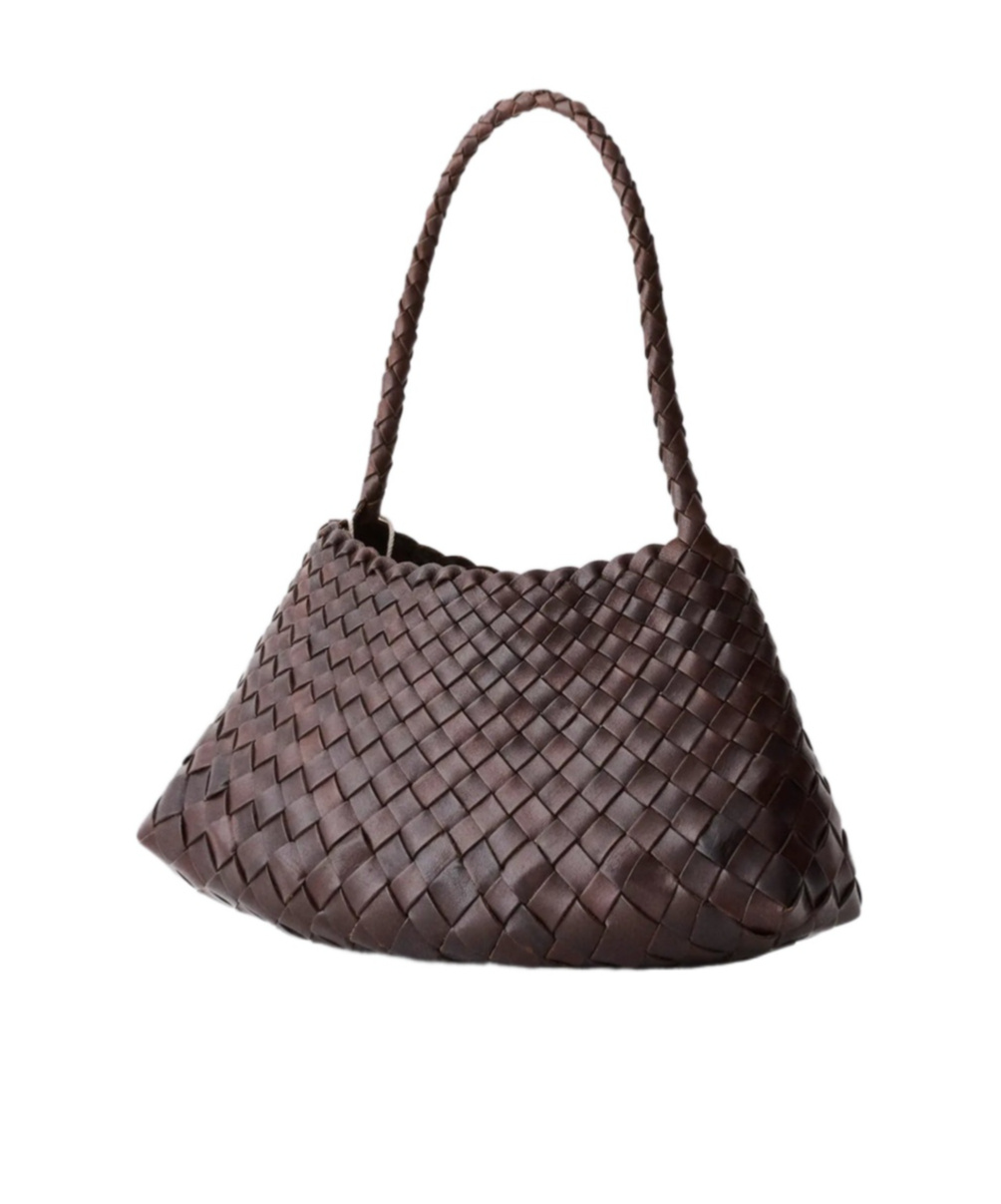 Dragon Diffusion Rossana Brown Mini Shoulder Bag With Top Handle And Interwoven Design In Leather Woman In Brown