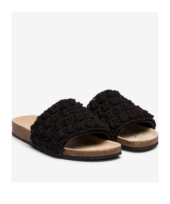 Jw Anderson Crochet And Leather Slides In Black