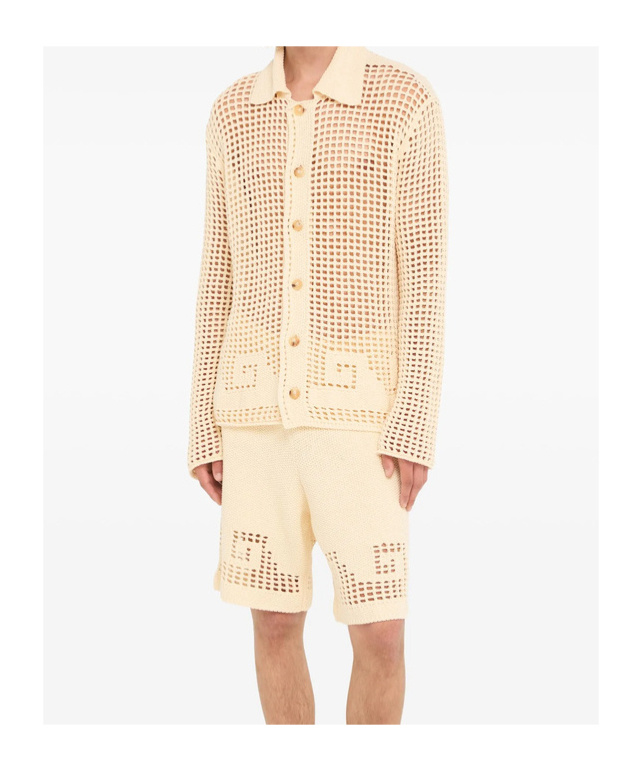 Alanui Where The Wave Begins Openwork Buttoned Shirt In Neutral