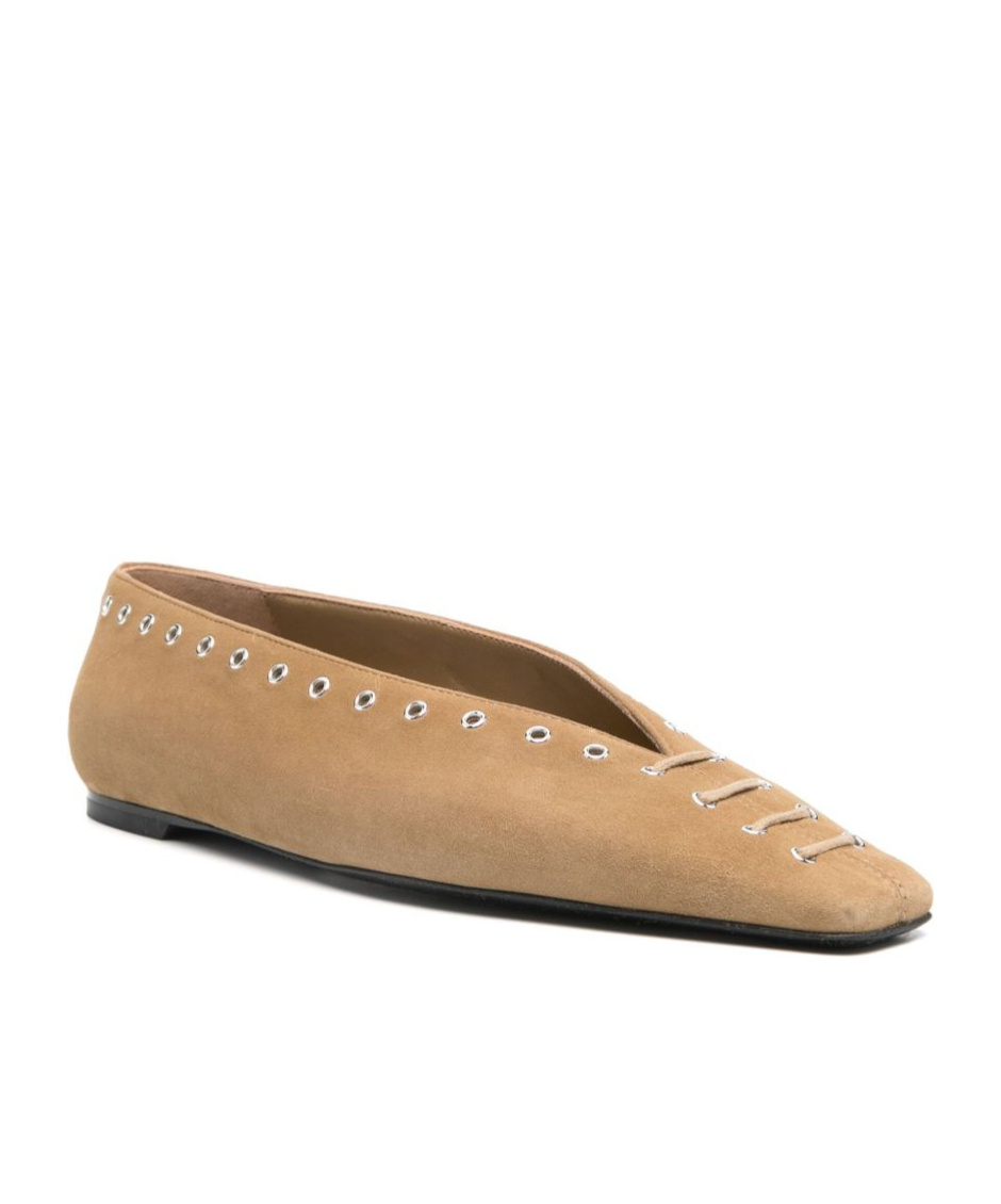 Totême Lace-up Eyelet-embellished Suede Ballet Flats In Nude