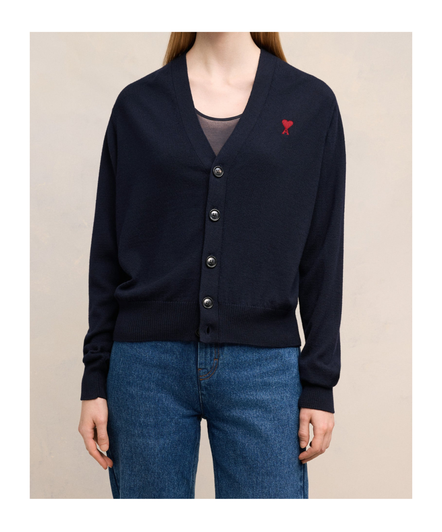 Ami Alexandre Mattiussi Ami De Coeur Logo Embroidered Buttoned Cardigan In Blue