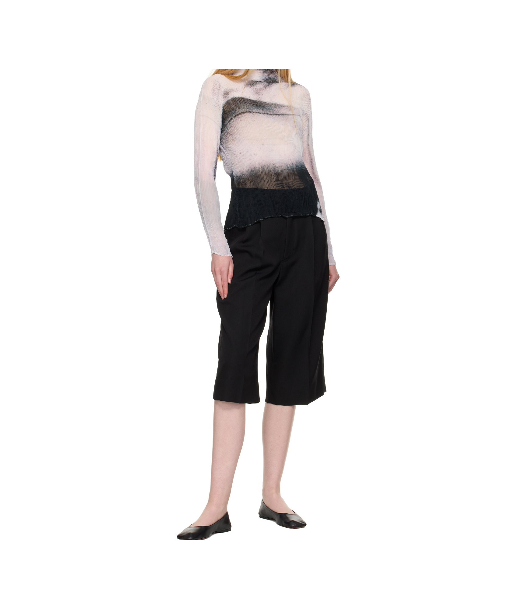 Issey Miyake Shadow Study Crinkled Chiffon Twist Turtleneck In Burgundy