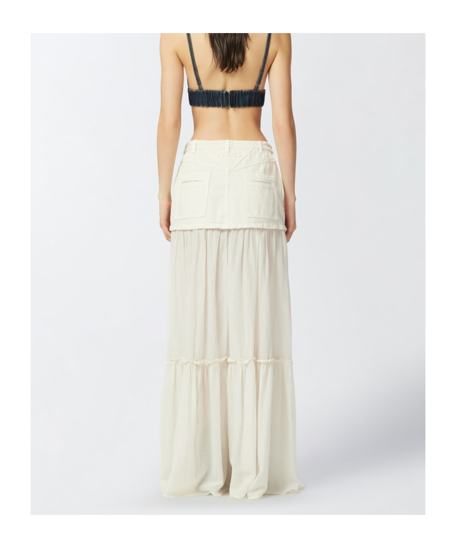 Pinko Long Skirt In Canvas And Cotton Voile In White