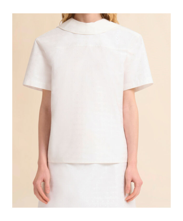 Marni White Cotton-viscose Back-to-front Shirt Top With Dotty Check In Natural White
