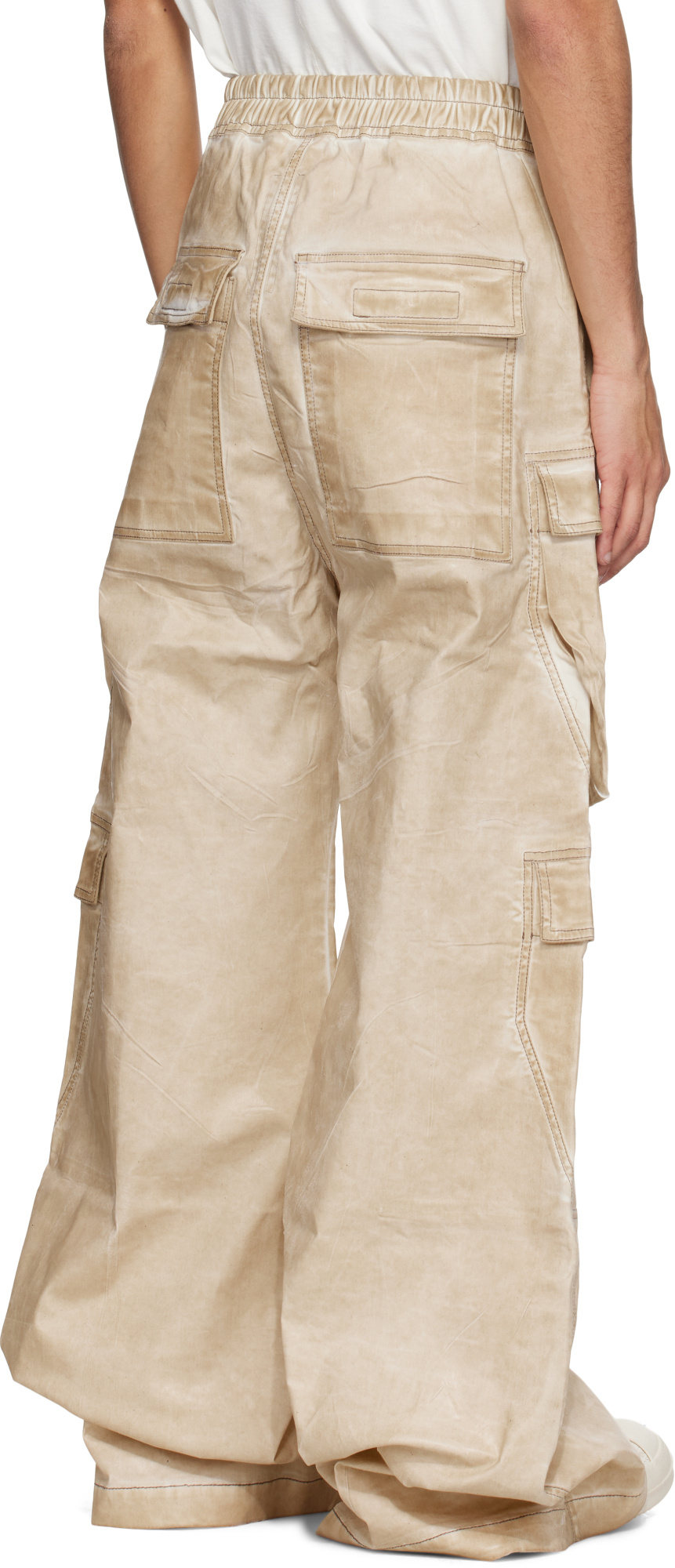 Rick Owens Drkshdw Beige Hollywood Double Cargo Jumbo Belas Denim Pants In Parchment