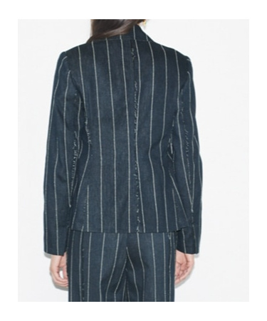 Tory Burch Pinstripe Frayed-edge Blazer In Blue