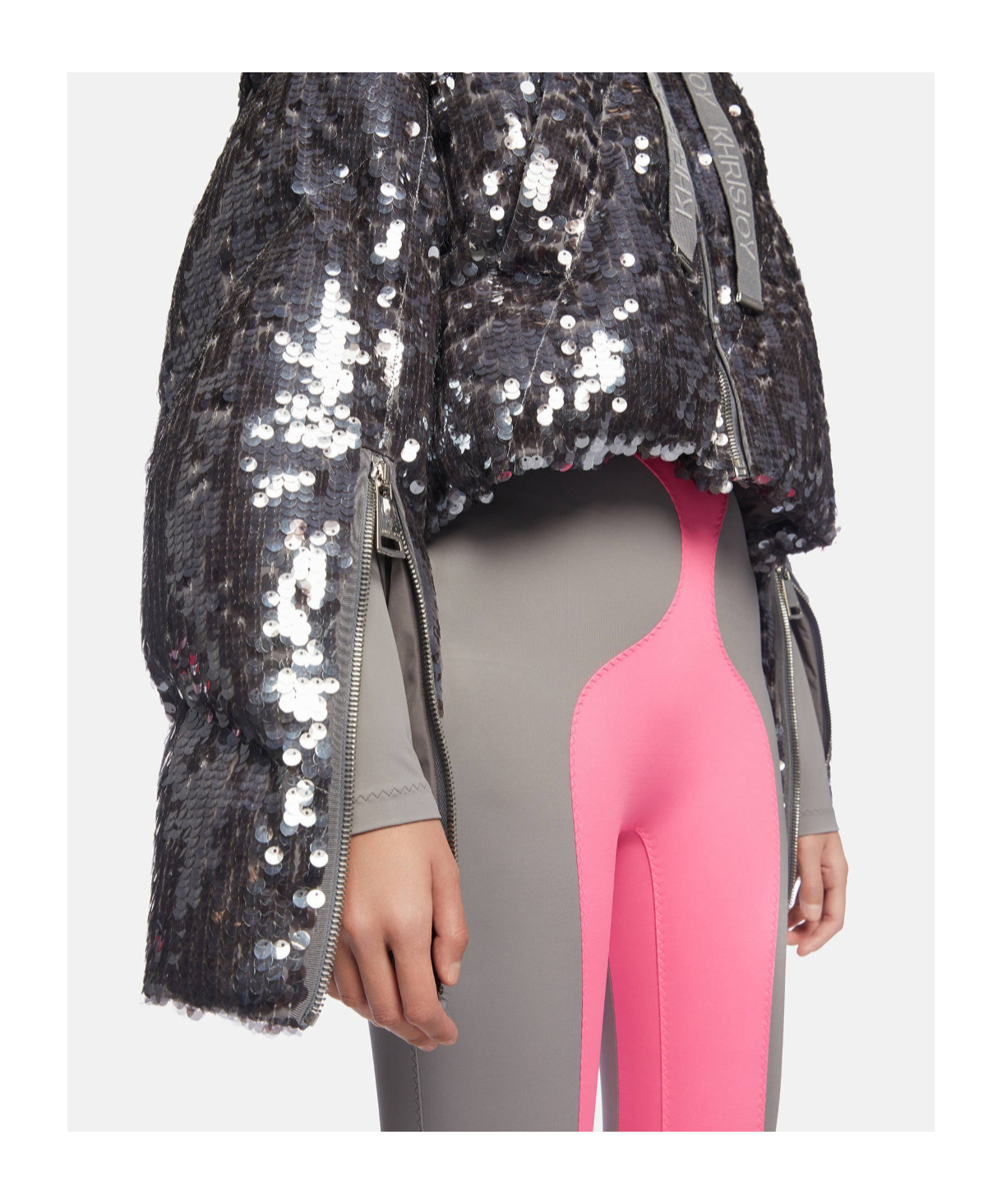 Khrisjoy Crop Iconic Milano In Macro Sequins Silver In Gray