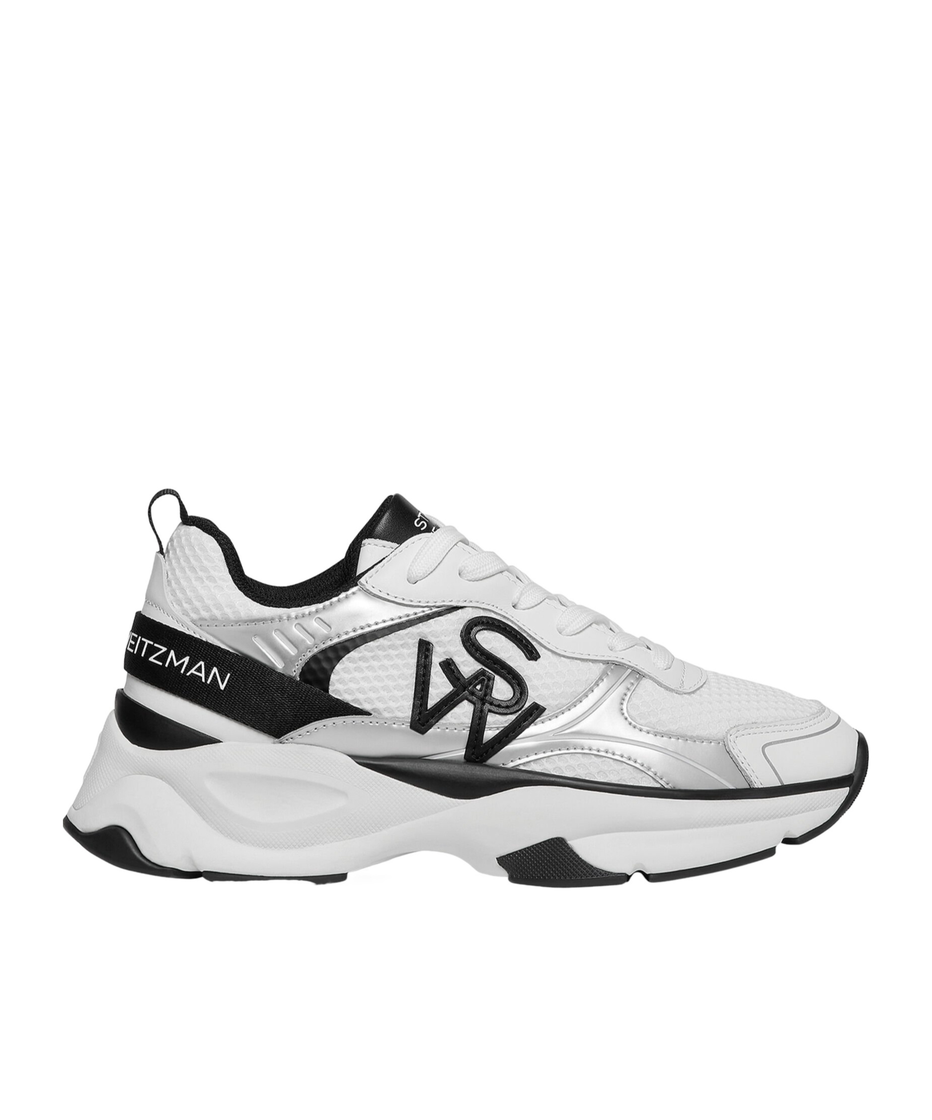 Stuart Weitzman , Sw Trainer, Sneakers, White/black/grey, Mesh/calf Leather In White