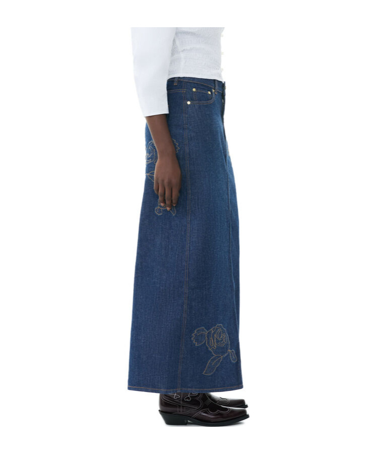 GANNI DENIM ROSE MAXI SKIRT 