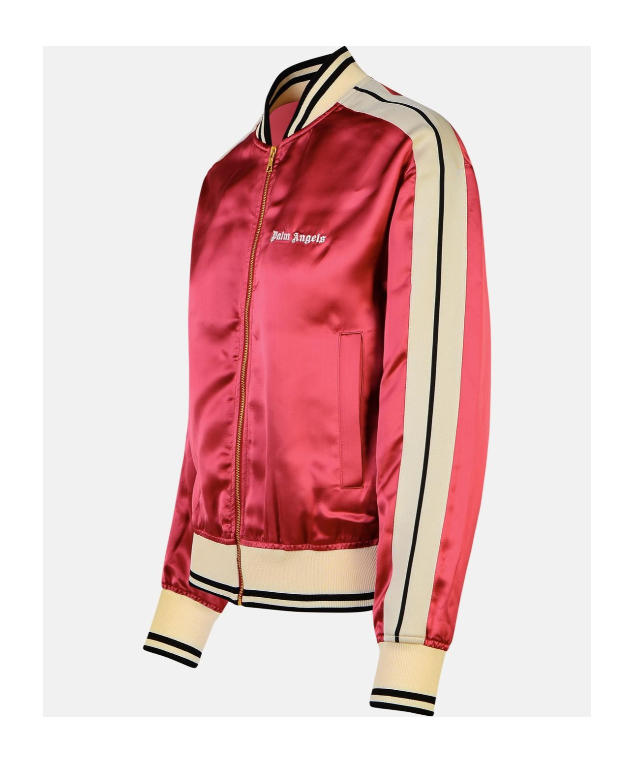 Shop Palm Angels Logo Printed Zipped Bomber Jacket In Red