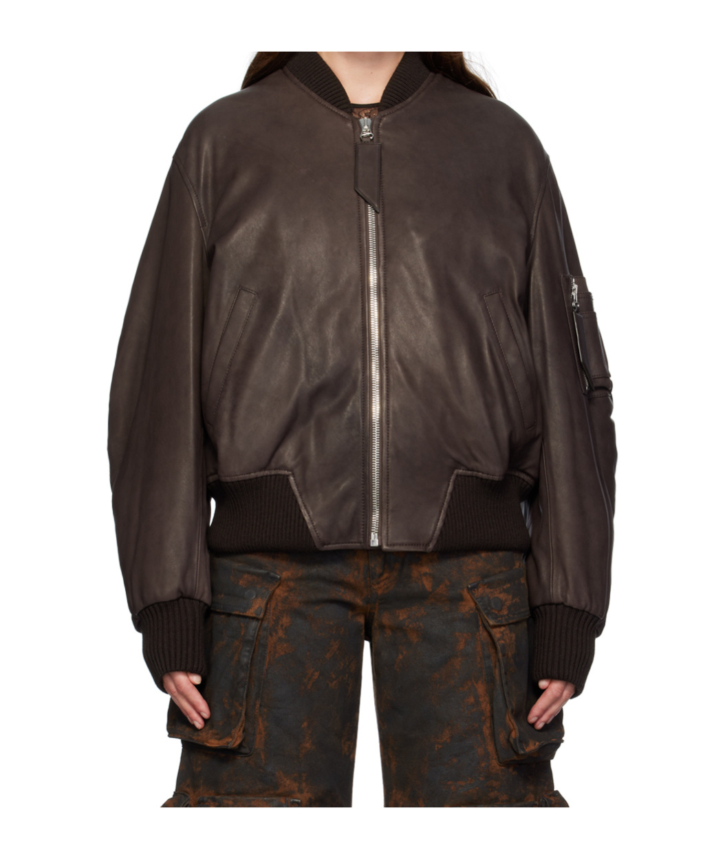 Attico Leather Oversized Anja Bomber Jacket In Black