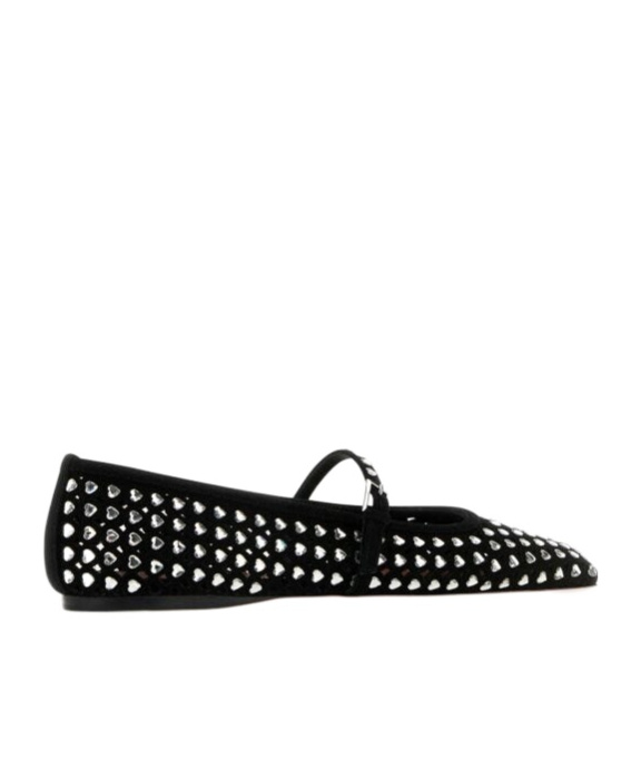 Amina Muaddi Ane Crystal Heart Flat Ane Blawhicry In Black