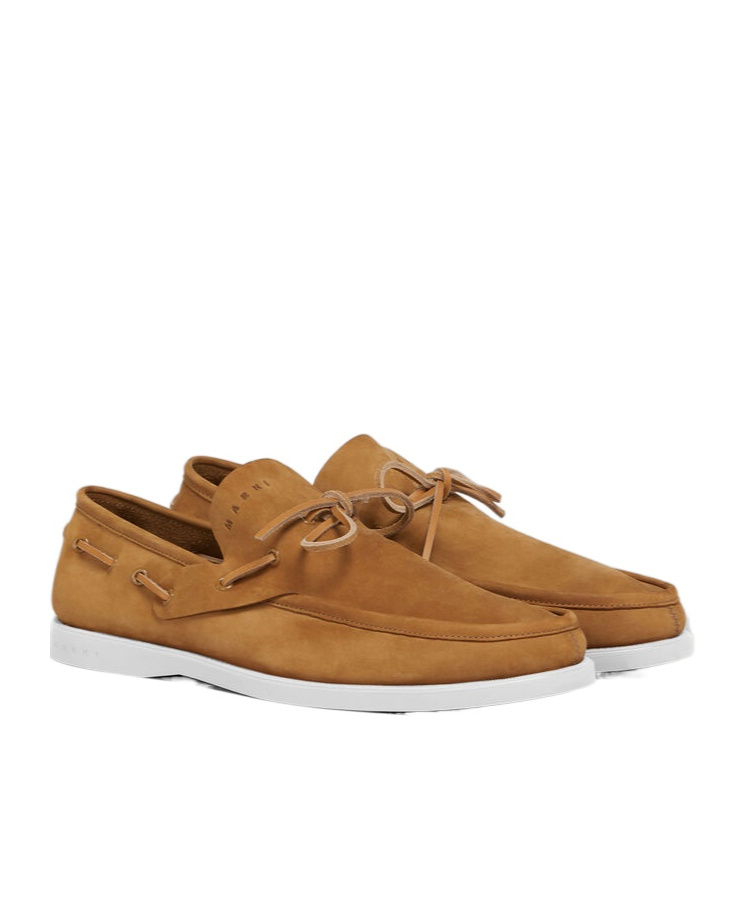 Marni Leather Loafers With Rubber Outsole And Piping In Brown
