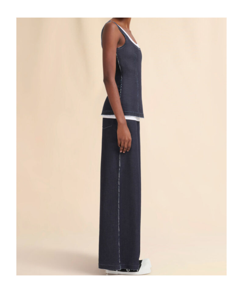 Marni Wide Leg Cotton Jeans With Raw Finish In Blue Black