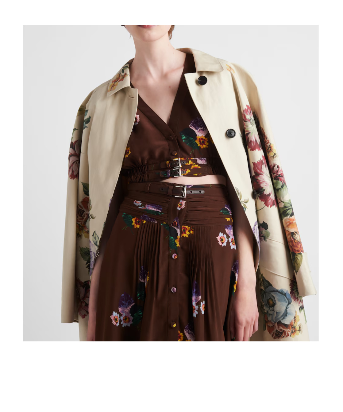 Prada Grey Floral-print Single-breasted Coat In Yellow