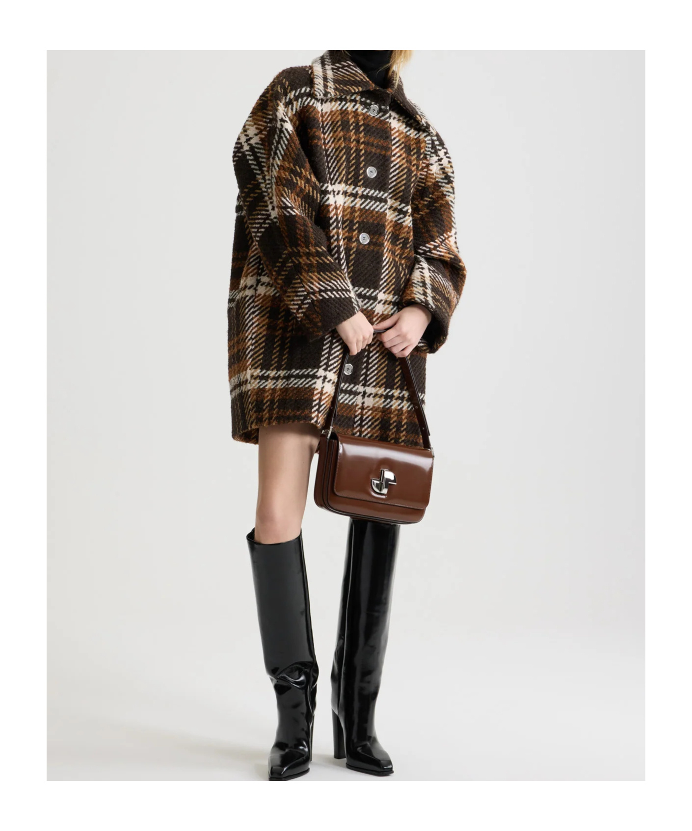Patou Checked Wool-blend Coat In Multi