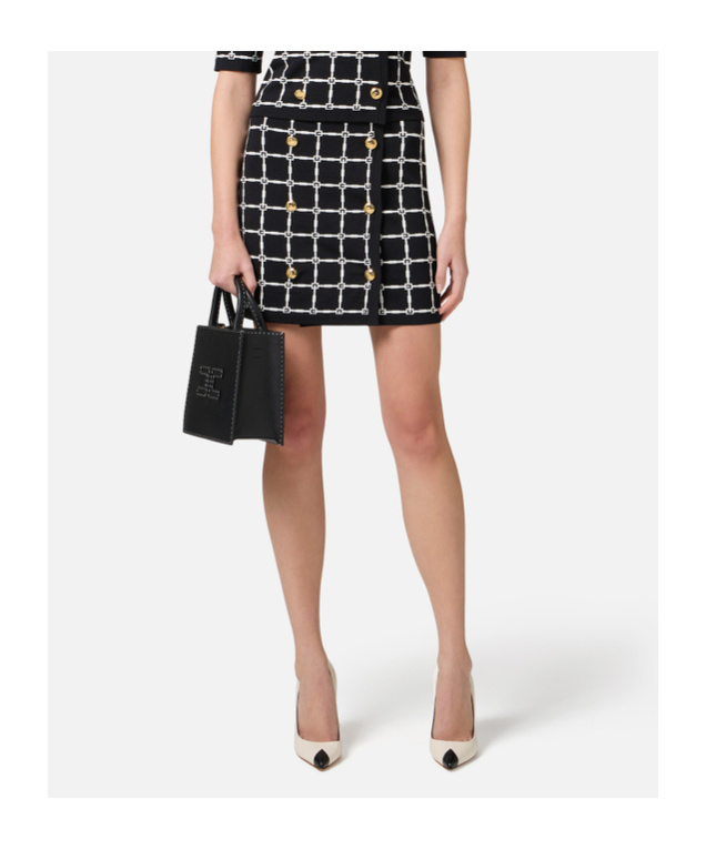 ELISABETTA FRANCHI GRID-PATTERNED BUTTONED MINI SKIRT