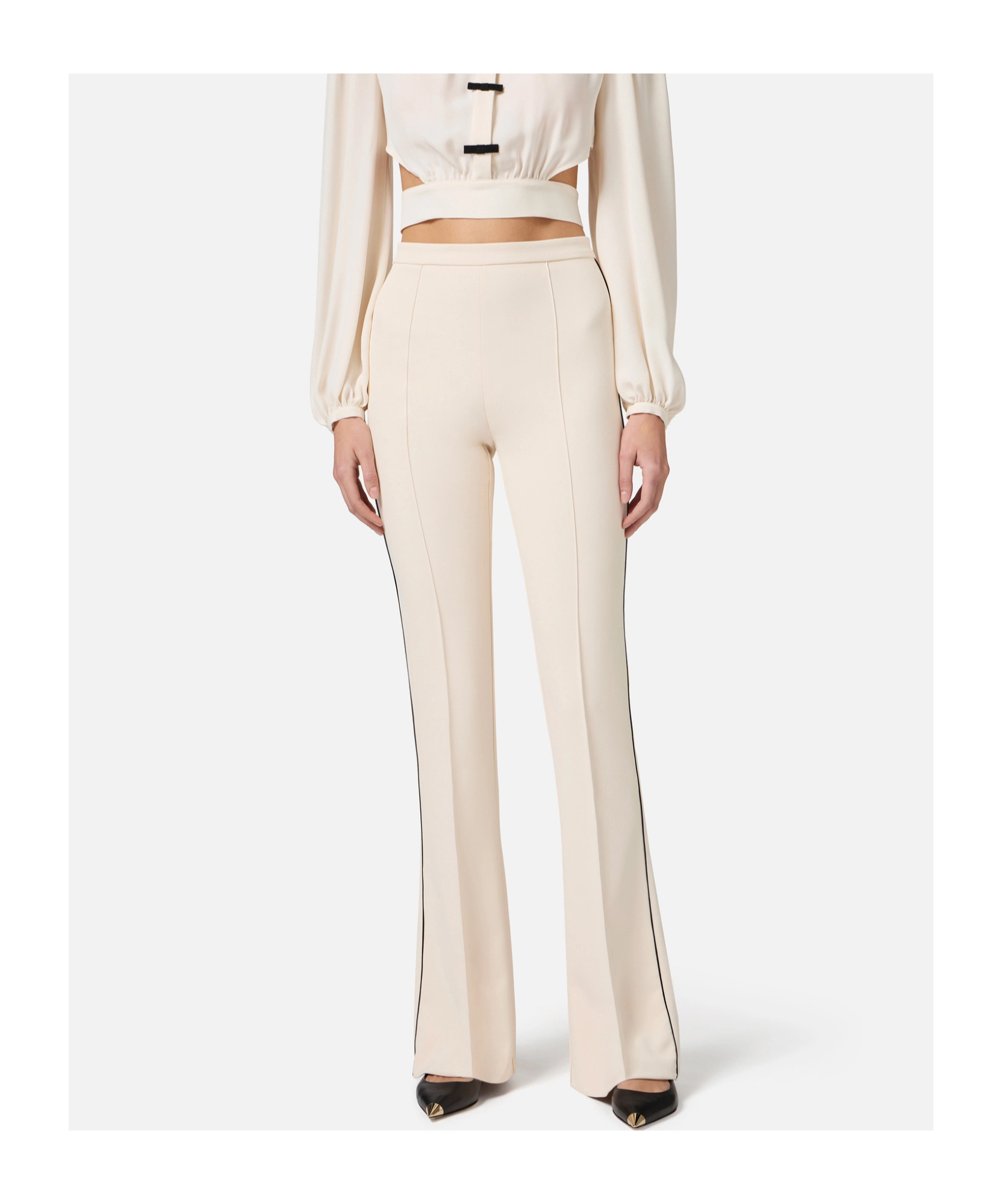 Elisabetta Franchi Contrasted Piping Crêpe Trousers In Neutral