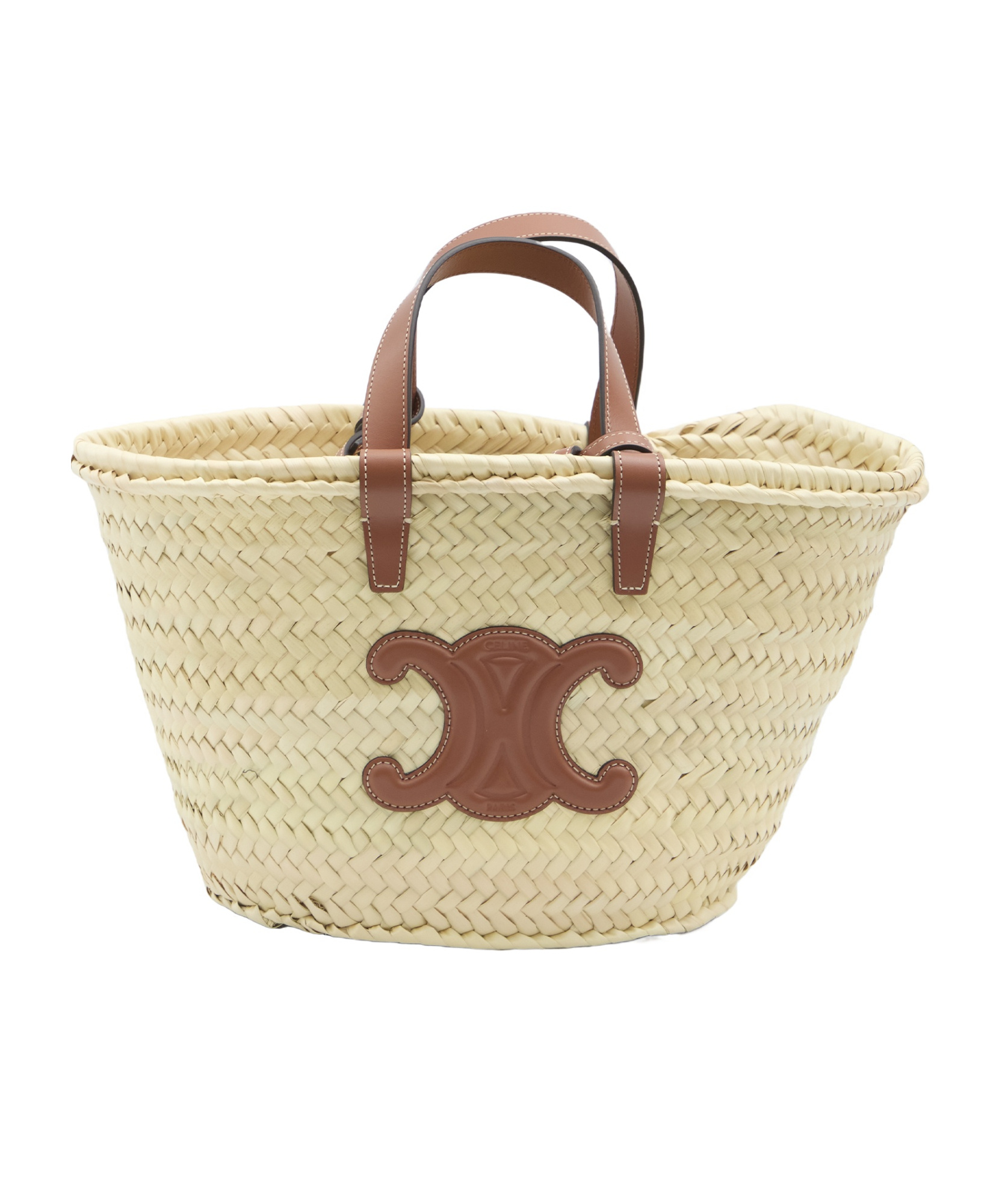 Celine Ten Classic Palm Leaf And Cow Leather Carryout Bag In Brown