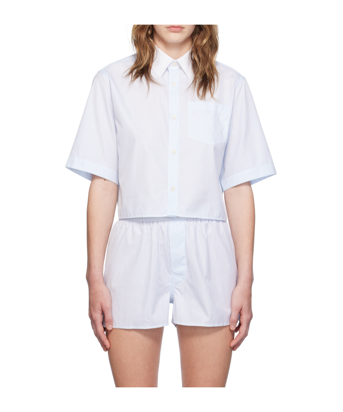 Sporty And Rich Striped Short Shirt In White