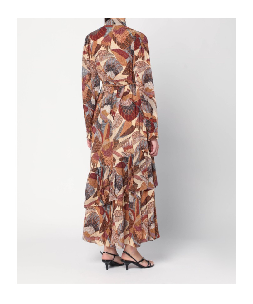 Farm Rio Long Dress With Cream-colored Print In Multi