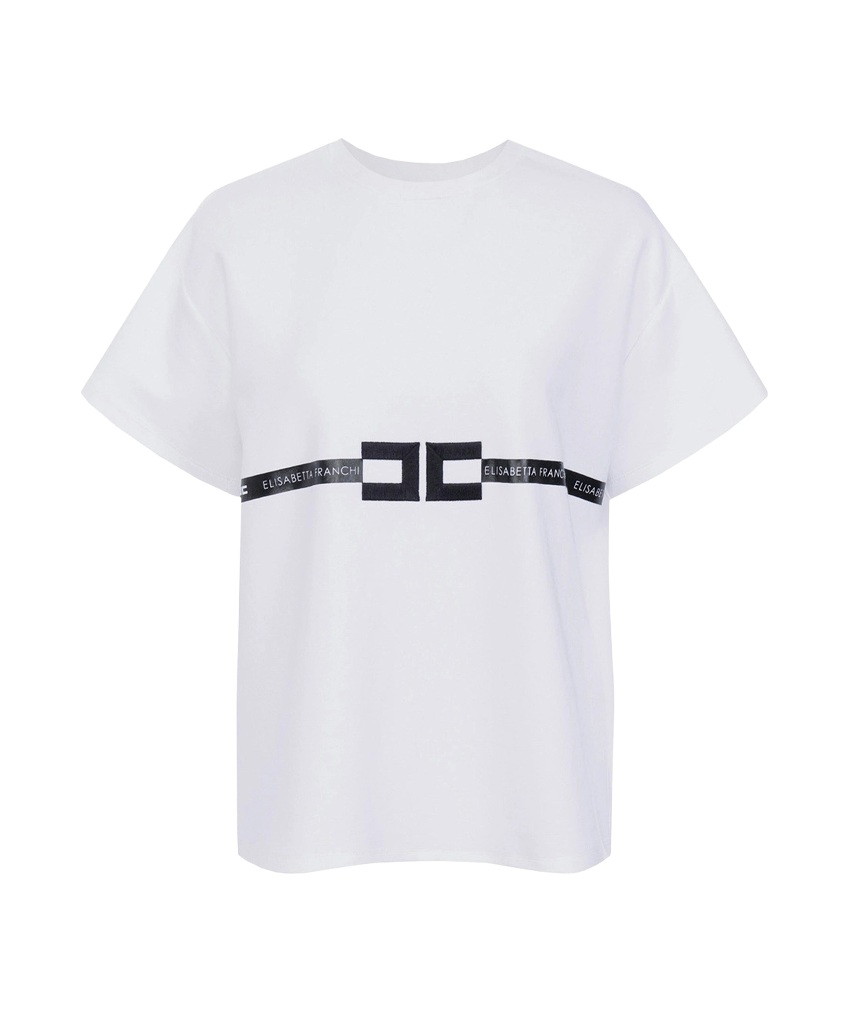 Elisabetta Franchi Crew Neck Relaxed Fit Short Sleeves Top In White