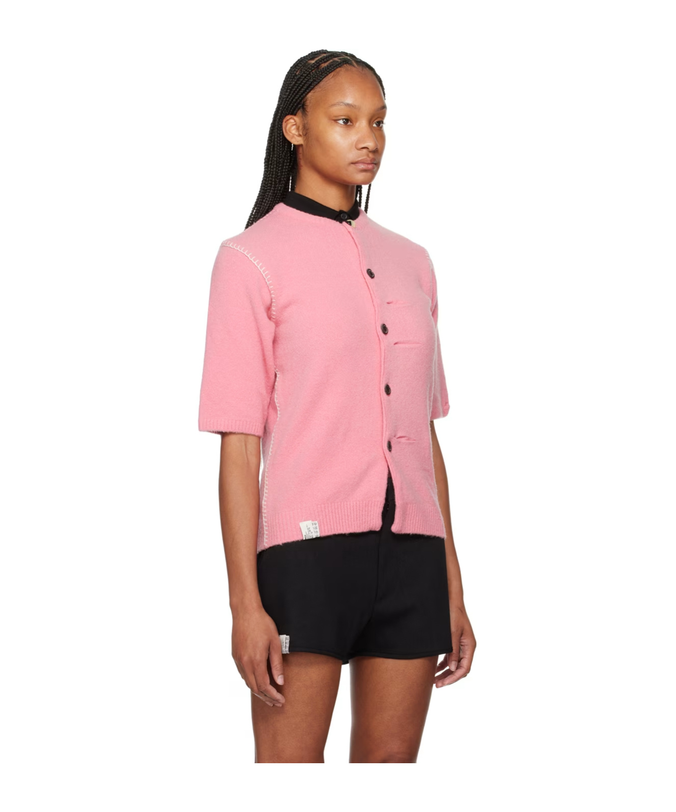 Ader Error Round-collar Button-down Sweater In Pink