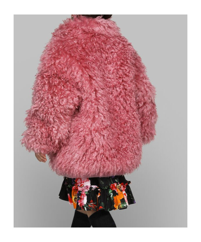 Dolce & Gabbana Dg-logo Faux-fur Coat In Pink