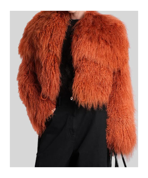 Attico Long-sleeved Fur Jacket In Orange