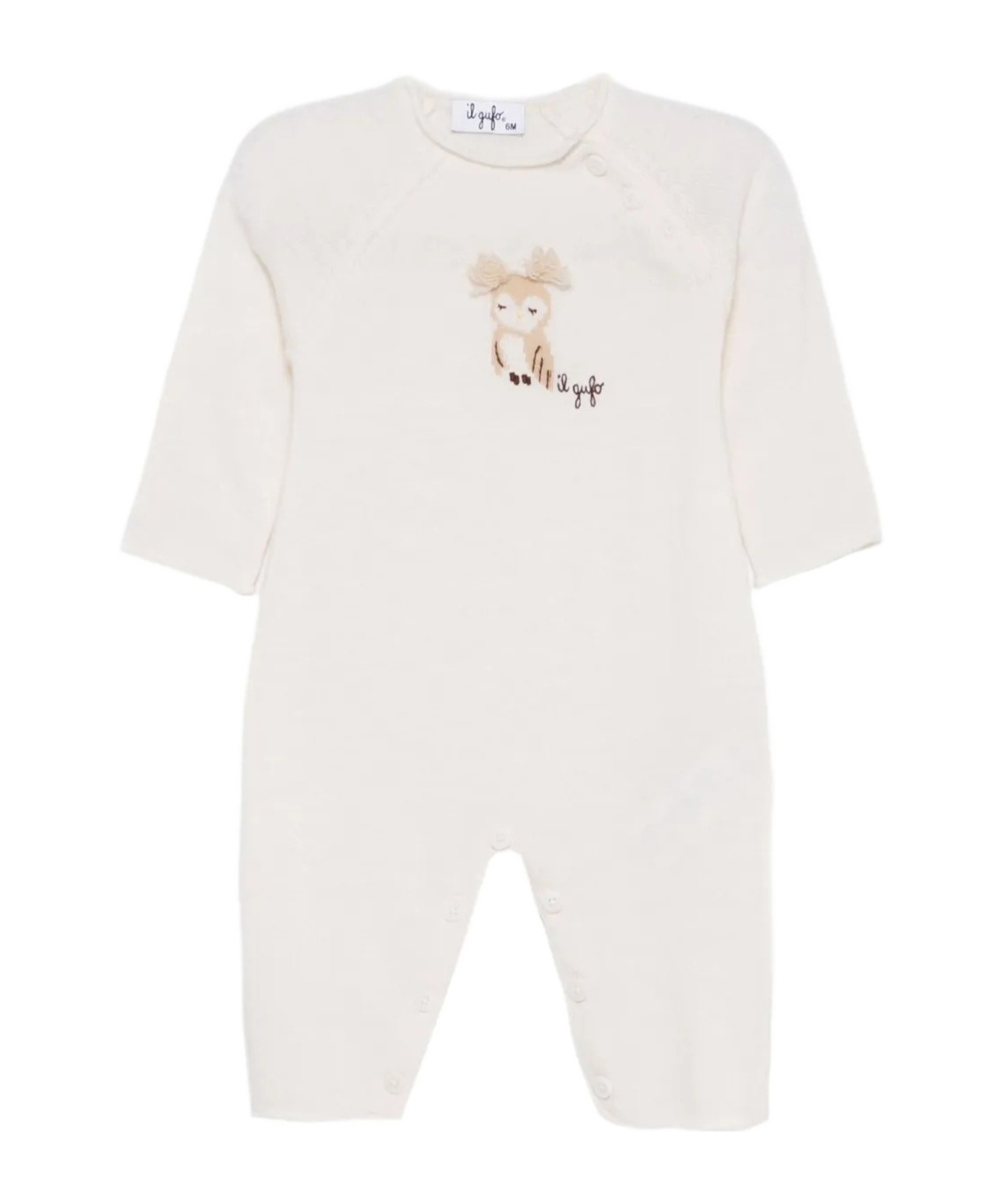 Il Gufo Owl-motif Buttoned Romper In Neutral