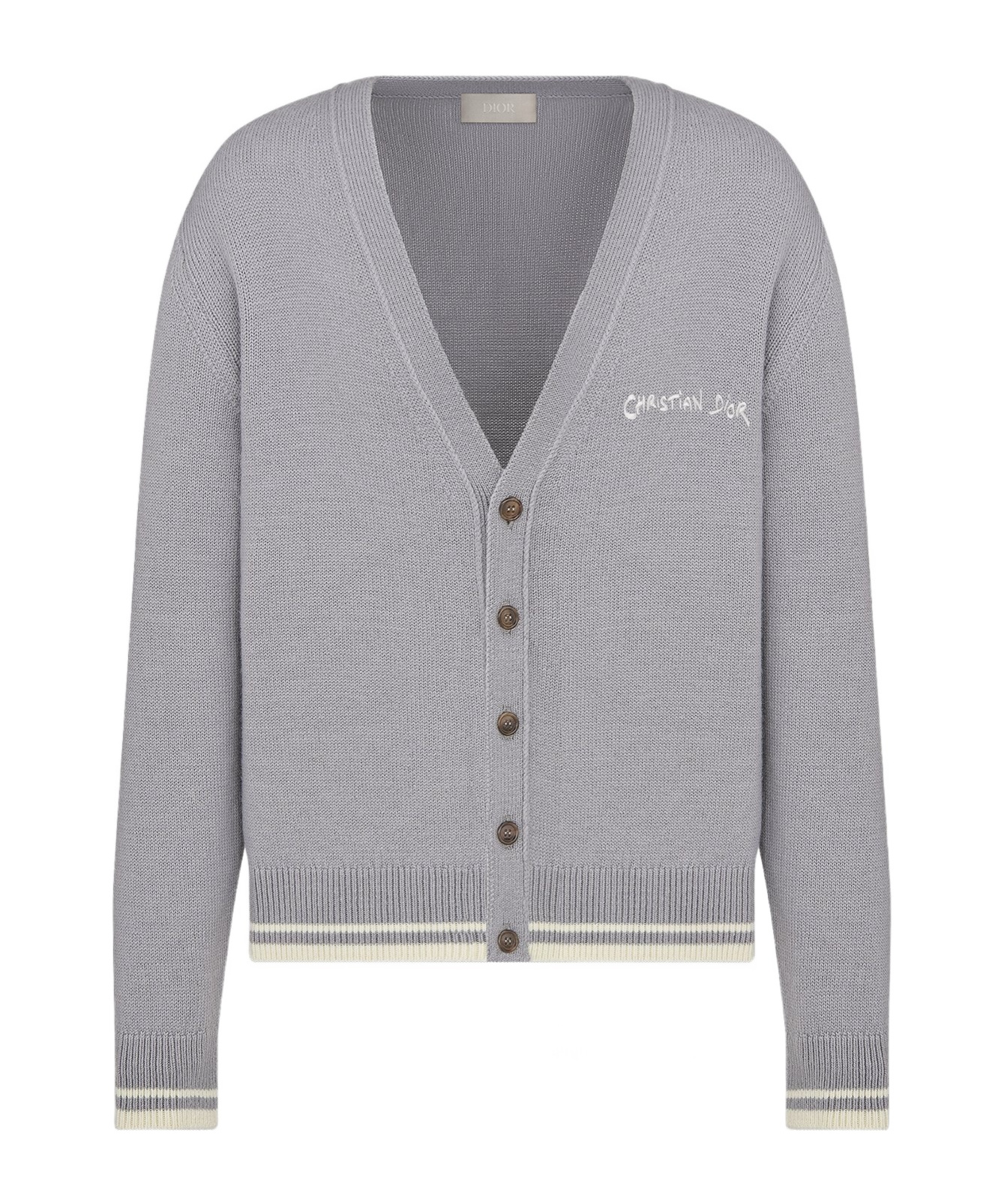 Dior Logo Details Knitted Cardigan In Gray