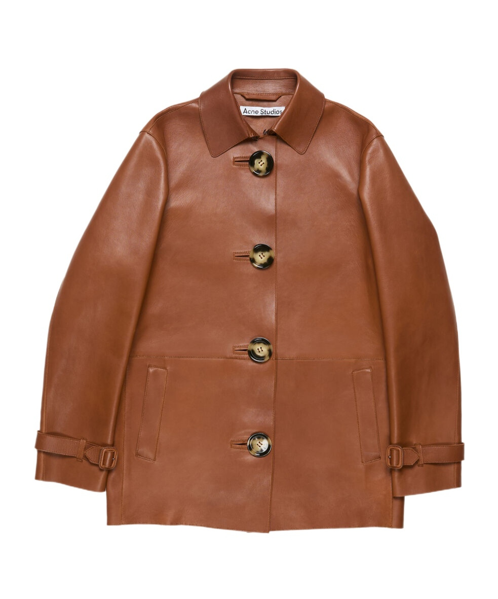 Acne Studios Leather Buttoned Coat In Brown