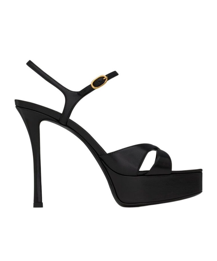 Shop Saint Laurent Debbie Platform Sandals In Smooth Leather In Black