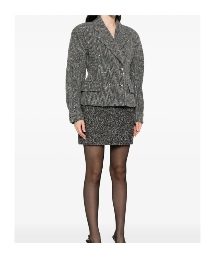 Alessandra Rich Sequin-embellished Herringbone Jacket In Gray