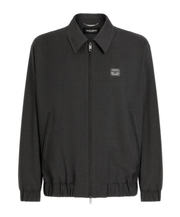 Dolce & Gabbana Logo Plaque Lightweight Nylon Zip Jacket In Black