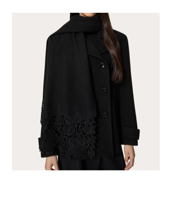 Valentino Wool Cashmere Lace Scarf In Black