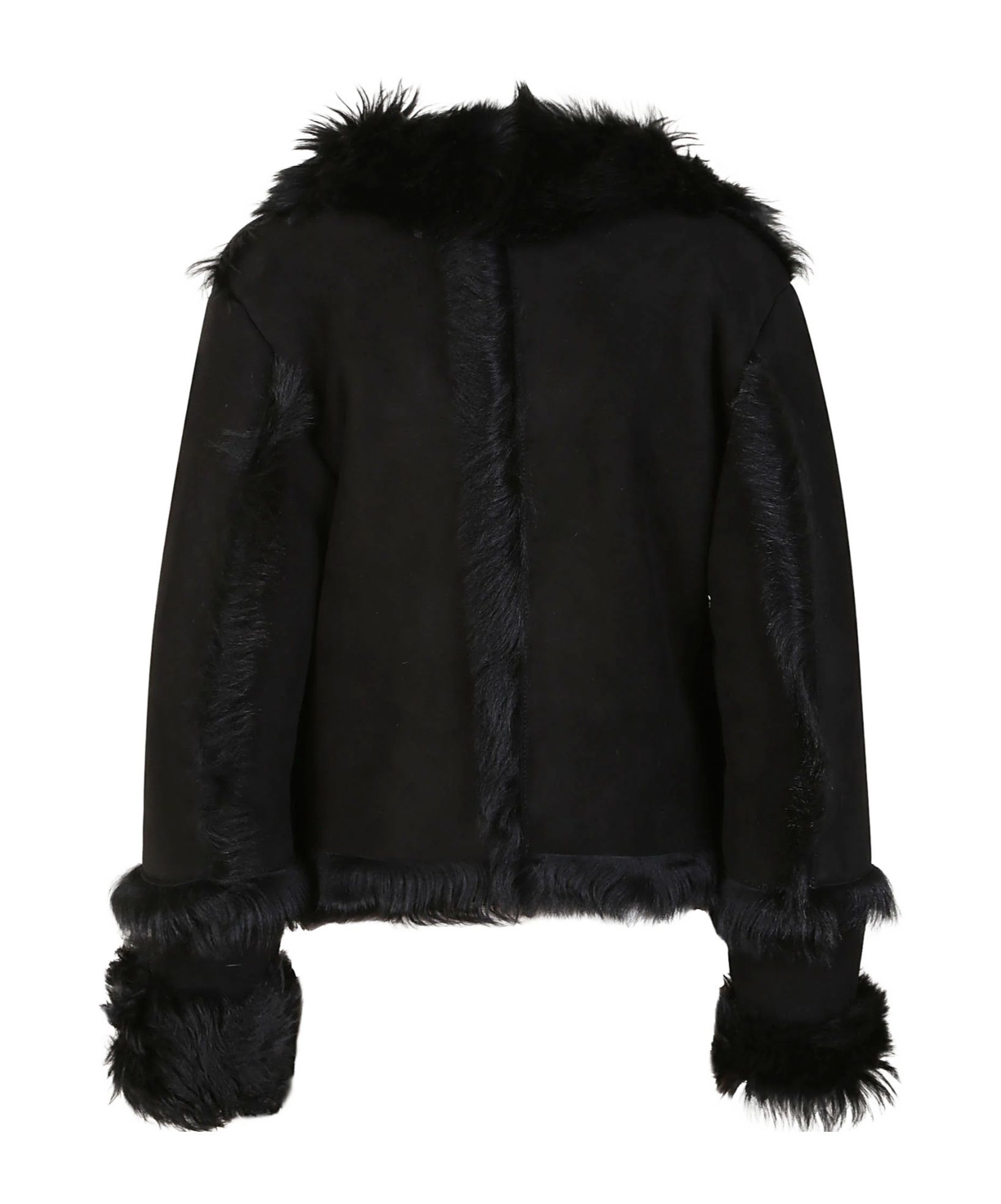 Salvatore Santoro Cropped Leather Jacket With Plush Fur Trim In Black