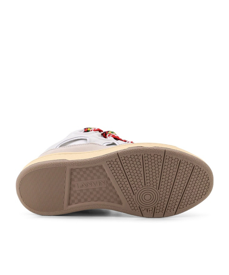 Lanvin Curb Sneakers In Leather And Suede With Multicolor Laces In White