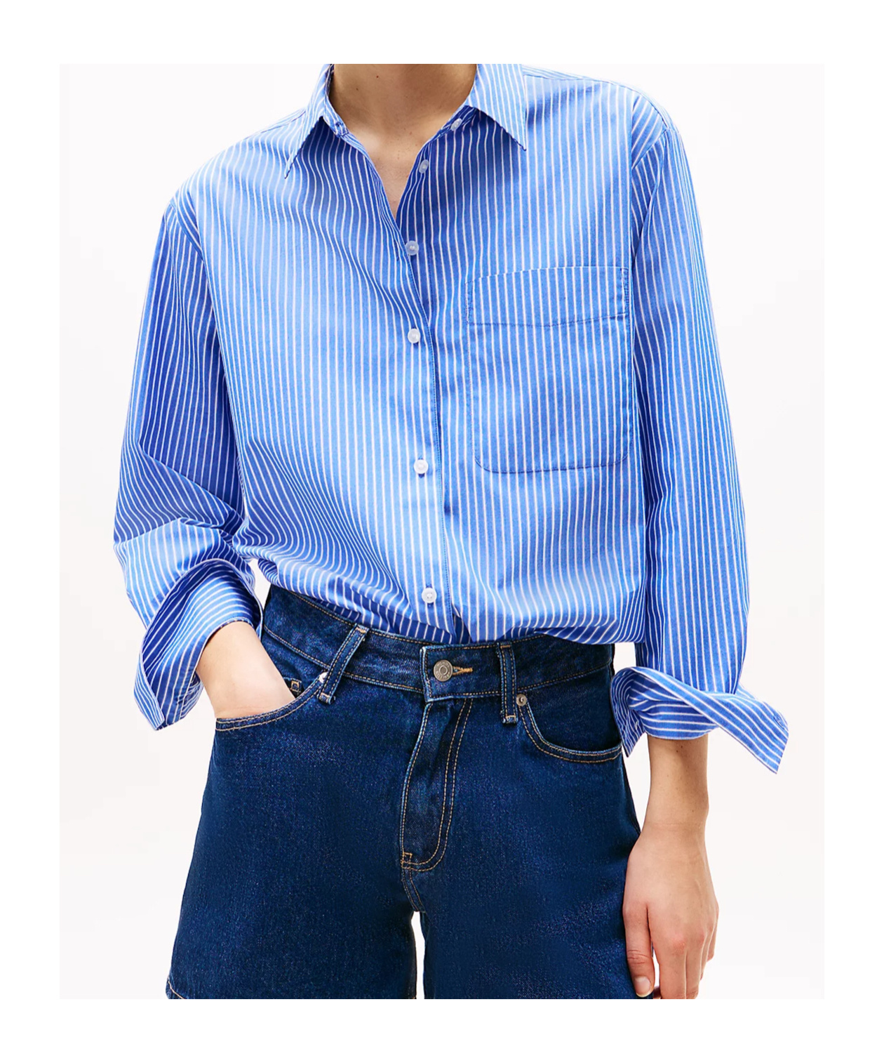 Tommy Hilfiger Oversized Fit Stripe Shirt In Blue Stp