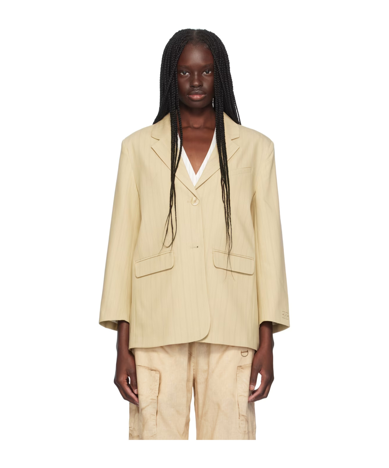 Ganni Striped Boxy Blazer In Nude