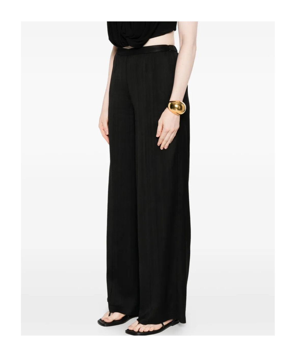 Forte Forte High-waisted Wide-leg Trousers In Soft Blue Fabric In Black
