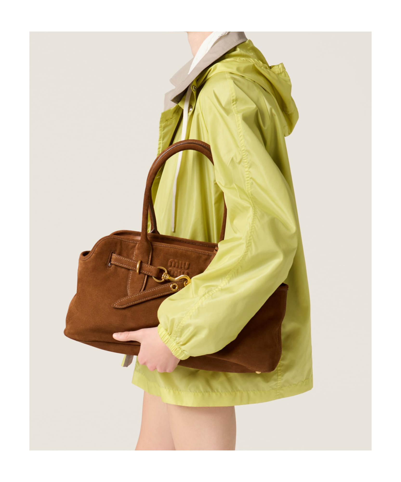 Miu Miu Suede Aventure Top-handle Bag In Oak
