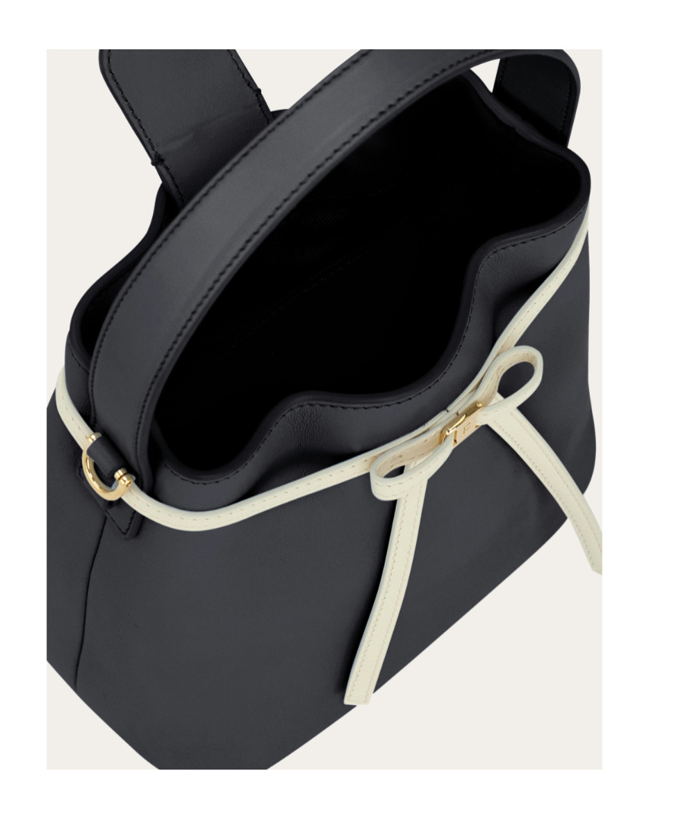 Ferragamo Bucket Bag Mascarpone Bow Salvatore Top Handle In Black