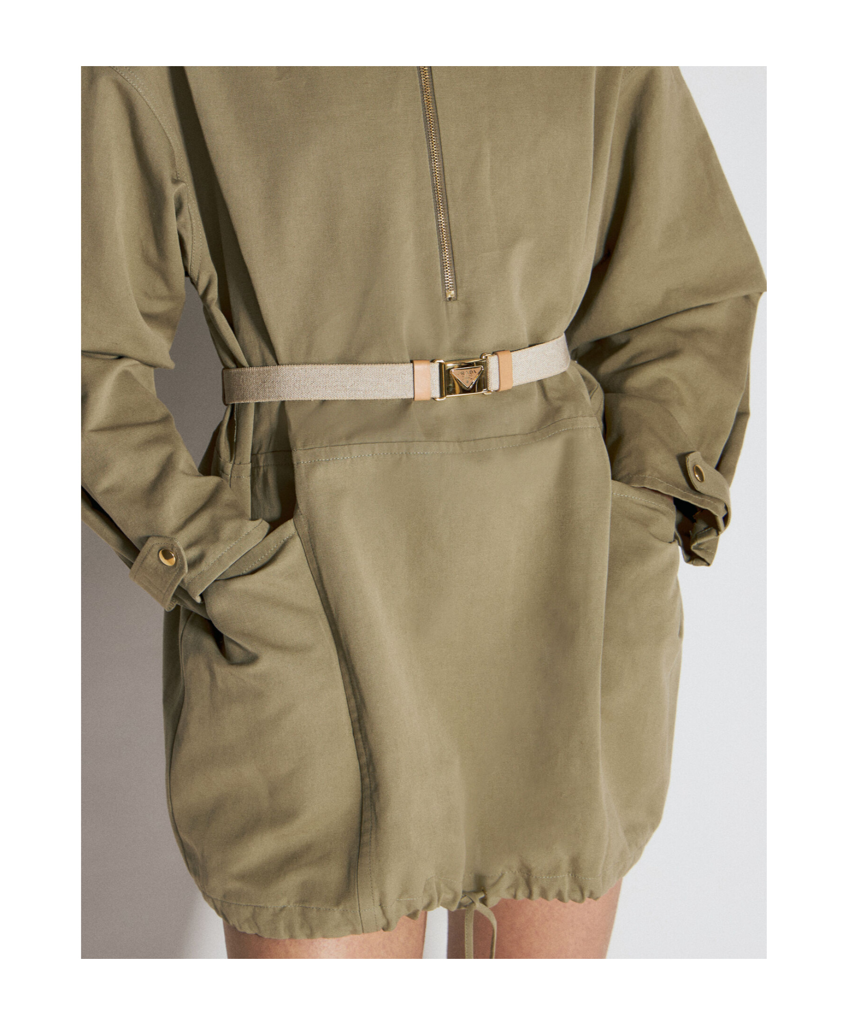 Shop Prada Panama Cotton Mini-dress In Military Green
