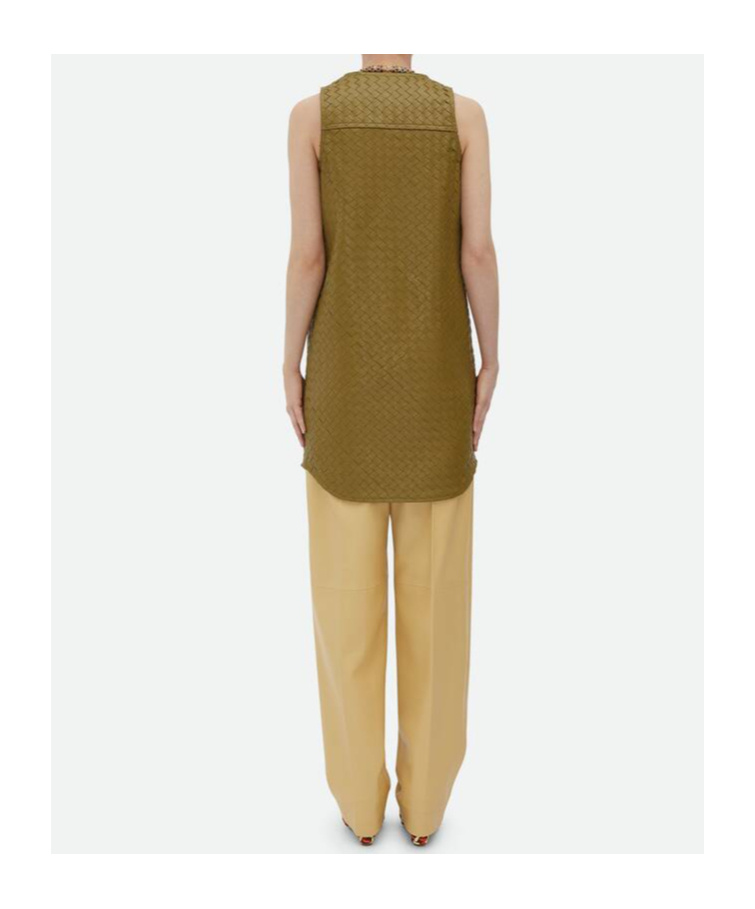 Bottega Veneta Knitted Leather Dress In Green