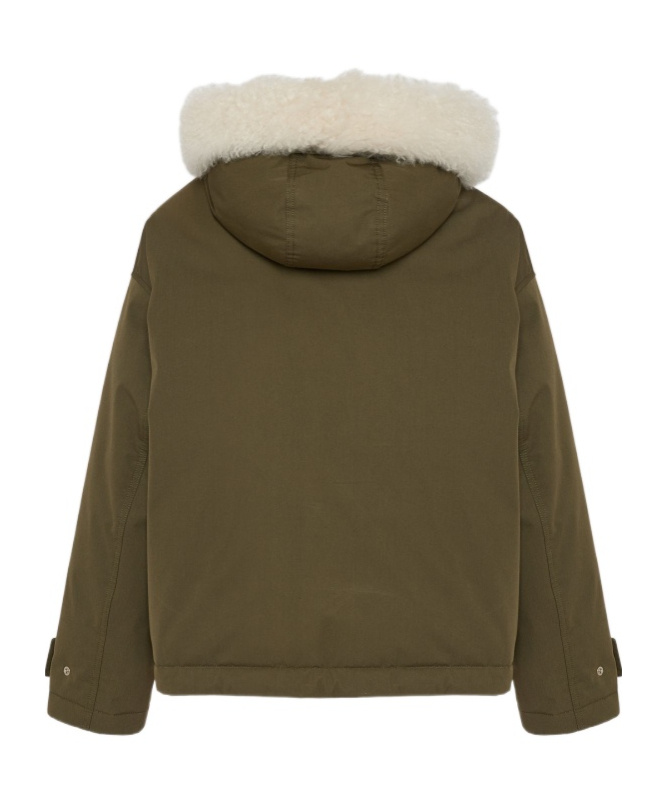 Yves Salomon Hooded Patch-pocket Jacket In Green
